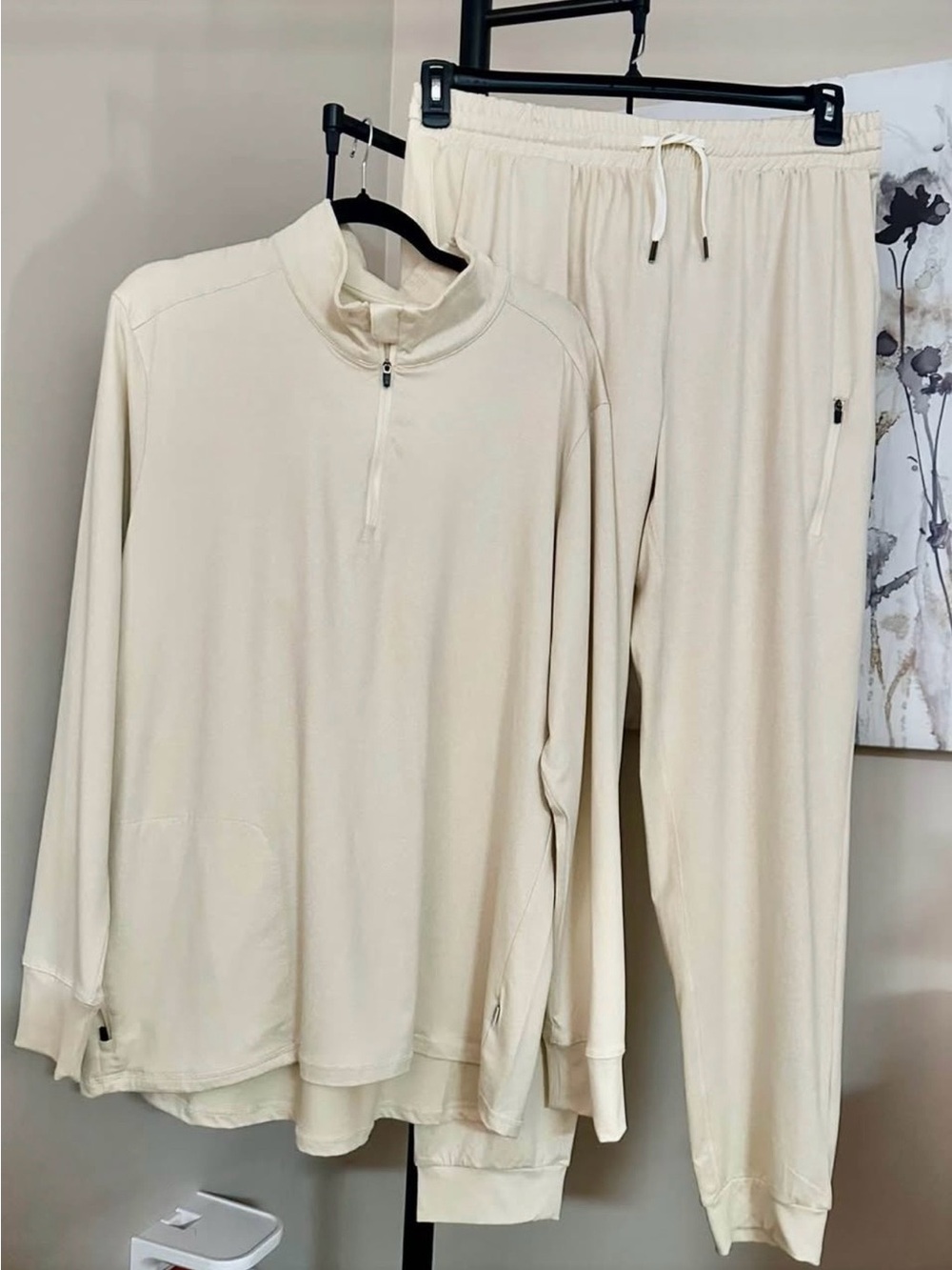 Feat Roam Cream Cozy Cream Men’s XL Set - Quarter Zip Top & Drawstring Pants